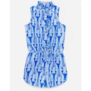 Classic Prep Romper Girls 6 Lobster Print Blue Gingham Ruffle Dixie Preppy Beach